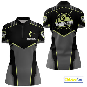 Billiard Jerseys For Women Custom Polo & 1/4 Zip Billiard Shirt, Team Pooler Short Sleeve|Green Neon TDM4741