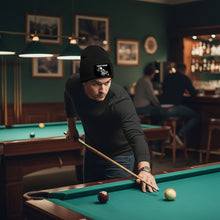 Load image into Gallery viewer, Personalized Skull 8 Ball Billiard Knit Beanie Hat With Rectangle Patch Custom Billiard Knit Cap TDM4940