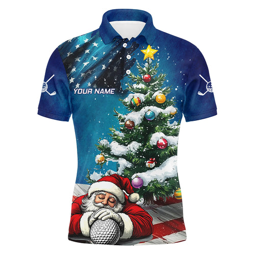 American Flag Christmas Golf Polo Shirts For Men Custom Santa Christmas Pine Tree Funny Golf Shirts TDM3160
