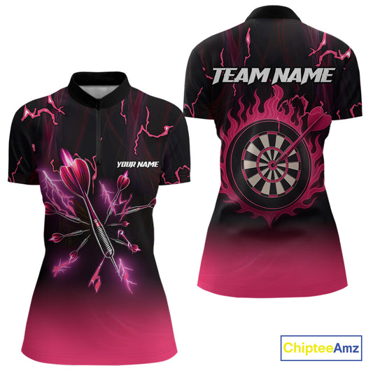 Pink And Black Lightning Arrow Custom Dart Shirts For Women| Darts Team Jersey – Polo & Quarter Zip TDM3965