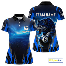 Load image into Gallery viewer, Personalized Thunder Lightning Wolf Billiard Shirt For Women, 8 Ball Billiard Team Jerseys |Blue TDM4520