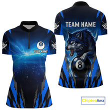 Load image into Gallery viewer, Personalized Thunder Lightning Wolf Billiard Shirt For Women, 8 Ball Billiard Team Jerseys |Blue TDM4520