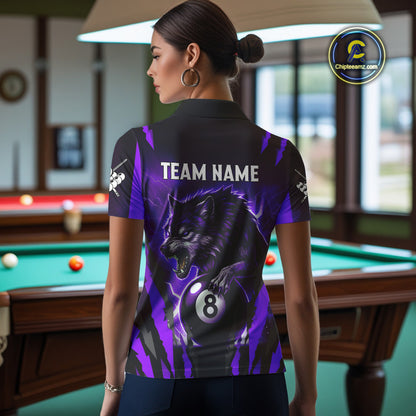 Personalized Thunder Lightning Wolf Billiard Shirt For Women, 8 Ball Billiard Team Jerseys |Purple TDM4521