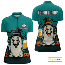 Load image into Gallery viewer, Custom Billiard Shirt Halloween Ghostly Beer Polo &amp; 1/4 Zip For Women, Funny 8 Ball Pool Team Jersey TDM4943