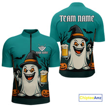 Load image into Gallery viewer, Custom Billiard Shirt Halloween Ghostly Beer Polo &amp; 1/4 Zip For Men, Funny 8 Ball Pool Team Jersey TDM4943