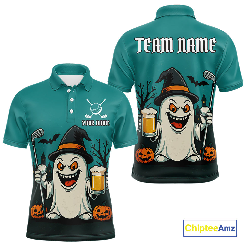 Funny Ghostly Beer Halloween Golf Polo Shirt For Men Custom Halloween Ladies Golf Outfit TDM4944