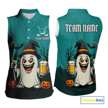 Load image into Gallery viewer, Funny Ghostly Beer Golf Sleeveless Polo Shirt For Women Custom Halloween Ladies Golf Outfit TDM4944
