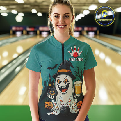 Funny Ghostly Beer Bowling Halloween Shirt For Women Custom Bowling Team Jersey Outfit TDM4945