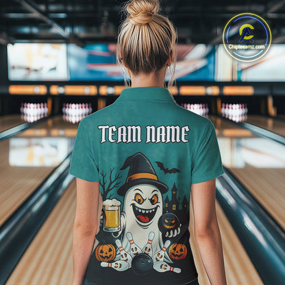 Funny Ghostly Beer Bowling Halloween Shirt For Women Custom Bowling Team Jersey Outfit TDM4945
