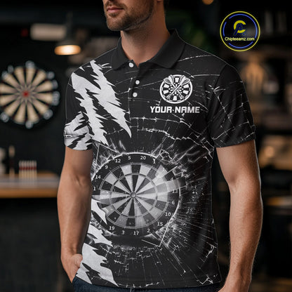 White Black Darts Board Break Glass Custom Dart Shirts For Men, Darts Team Shirts Dart Jersey TDM4522