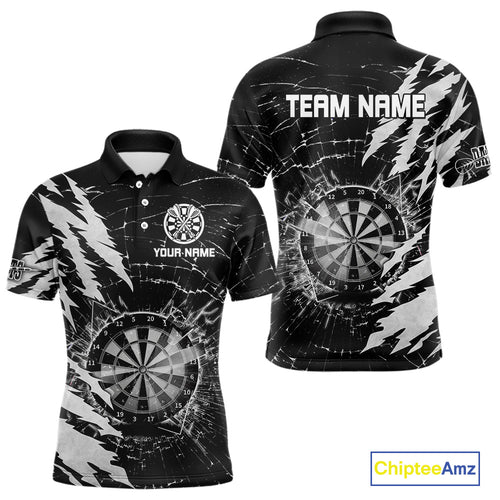 White Black Darts Board Break Glass Custom Dart Shirts For Men, Darts Team Shirts Dart Jersey TDM4522