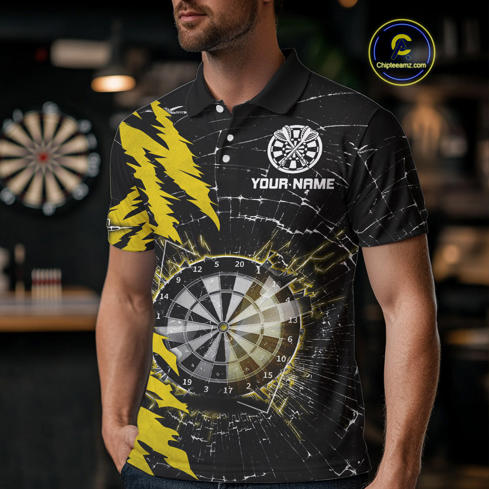 Yellow Black Darts Board Break Glass Custom Dart Shirts For Men, Darts Team Shirts Dart Jersey TDM4523