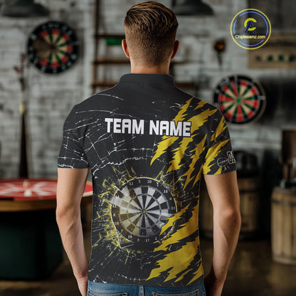 Yellow Black Darts Board Break Glass Custom Dart Shirts For Men, Darts Team Shirts Dart Jersey TDM4523