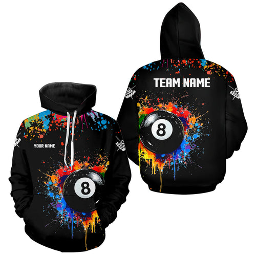 Funny 8 Ball Pool Colorful Paint Splash Custom Billiard Hoodie For Men Women, Billiard Team Jersey TDM3377