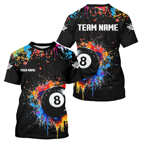 Funny 8 Ball Pool Colorful Paint Splash Custom Men Billiard T Shirt, Billiard Team Jersey | Black TDM3377
