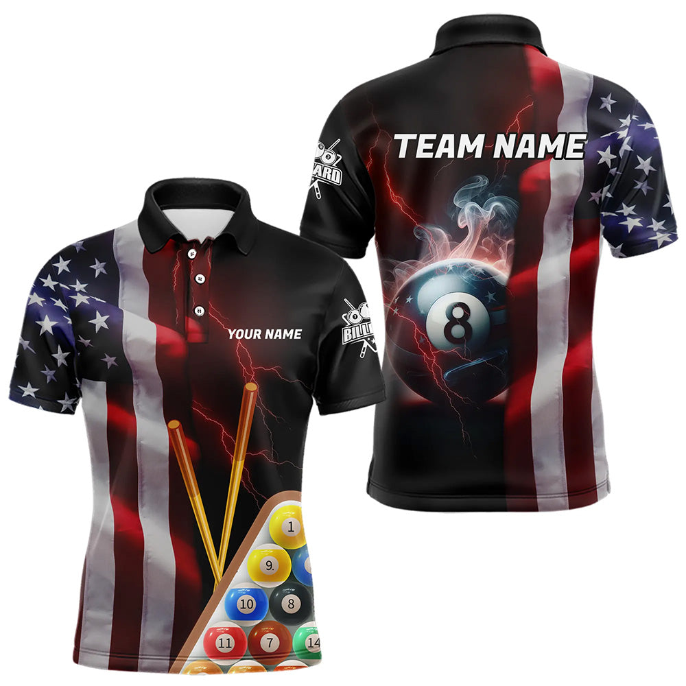 Personalized American Flag 8 Ball Pool Smoke Men Billiard Shirt Patriotic Lightning Billiard Jersey TDM3382