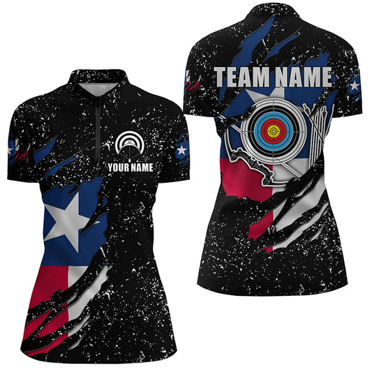 Grunge Texas Flag Archery Sets Women Quarter-Zip Shirts Custom Patriotic Archery Jersey TDM1386