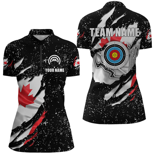 Grunge Canada Flag Archery Sets Women Quarter-Zip Shirts Custom Patriotic Archery Jersey TDM1387