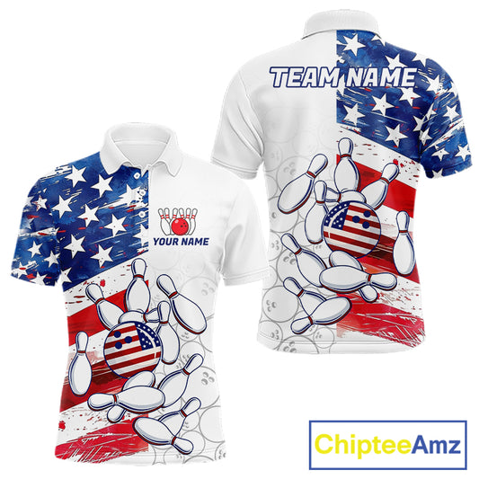 American Flag Patriotic Bowling Shirt For Men Custom Bowling Polo & Quarter Zip Team Shirts TDM6276