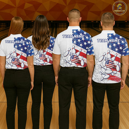 American Flag Patriotic Bowling Shirt For Men Custom Bowling Polo & Quarter Zip Team Shirts TDM6276