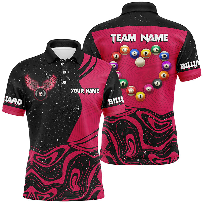 Personalized Funny Billiard Balls Heart Custom Men Polo & Quarter-Zip Shirts, Pink Billiard Jerseys TDM1767