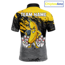 Load image into Gallery viewer, Yellow funny banana grunge bowling polo shirt for men with custom team graphics.