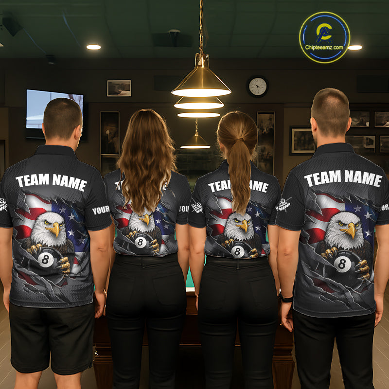 Grey American Flag Eagle 8 Ball Pool Billiard Shirts For Women Custom Patriotic Billiard Team Jersey TDM7169