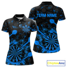Load image into Gallery viewer, Black And Blue Grunge Darts Polo, Quarter Zip For Women Custom Dart Shirts For Team, Dart Jerseys TDM5153