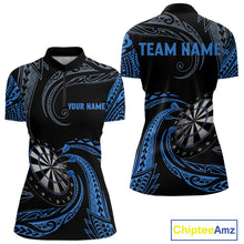 Load image into Gallery viewer, Personalized Blue Tribal Polynesian Womens Dart Shirts Custom Darts Polo &amp; 1/4 Zip Team Jersey TDM5154