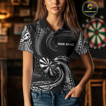 Load image into Gallery viewer, Personalized White Black Tribal Polynesian Womens Dart Shirts Custom Dart Polo &amp; 1/4 Zip Team Jersey TDM5155