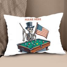 Load image into Gallery viewer, Personalized Funny Skeleton Playing Billiard Custom Name Billiard Pillow TDM0876