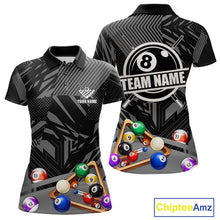 Load image into Gallery viewer, Black 8 Ball Billiard Shirt For Women Custom Billiard Tournament Pool Team Jersey Polo &amp; 1/4 Zip TDM6023