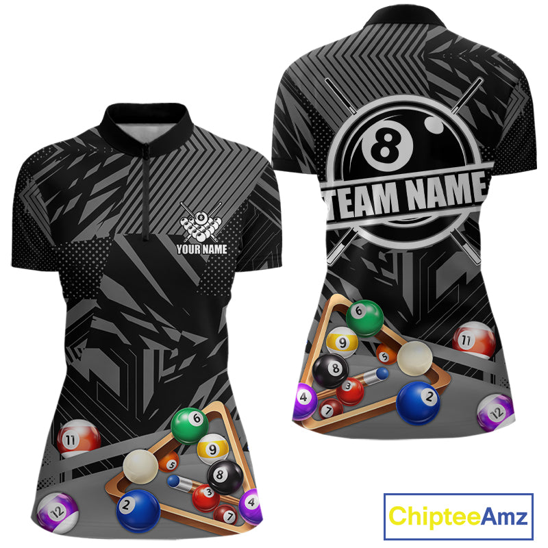 Black 8 Ball Billiard Shirt For Women Custom Billiard Tournament Pool Team Jersey Polo & 1/4 Zip TDM6023