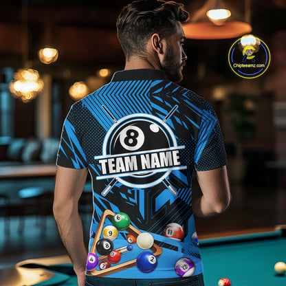 Blue 8 Ball Billiard Shirt For Men Custom Billiard Tournament Pool Team Jersey Polo & 1/4 Zip TDM6024