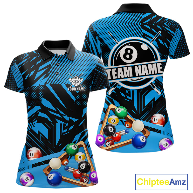 Blue 8 Ball Billiard Shirt For Women Custom Billiard Tournament Pool Team Jersey Polo & 1/4 Zip TDM6024