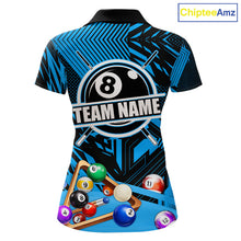 Load image into Gallery viewer, Blue 8 Ball Billiard Shirt For Women Custom Billiard Tournament Pool Team Jersey Polo &amp; 1/4 Zip TDM6024