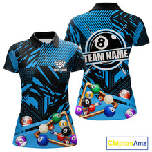 Load image into Gallery viewer, Blue 8 Ball Billiard Shirt For Women Custom Billiard Tournament Pool Team Jersey Polo &amp; 1/4 Zip TDM6024