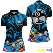 Load image into Gallery viewer, Blue 8 Ball Billiard Shirt For Women Custom Billiard Tournament Pool Team Jersey Polo &amp; 1/4 Zip TDM6024