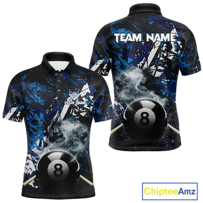 Custom Blue Camo 8 Ball Pool Smoke Billiard Shirt For Men, Billiard Team Jersey Polo & 1/4 Zip TDM6031