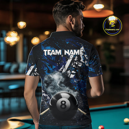 Custom Blue Camo 8 Ball Pool Smoke Billiard Shirt For Men, Billiard Team Jersey Polo & 1/4 Zip TDM6031