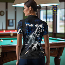 Load image into Gallery viewer, Custom Blue Camo 8 Ball Pool Smoke Billiard Shirt For Women, Billiard Team Jersey Polo &amp; 1/4 Zip TDM6031