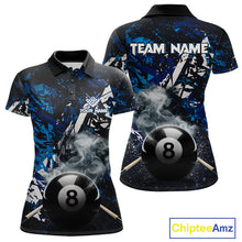 Load image into Gallery viewer, Custom Blue Camo 8 Ball Pool Smoke Billiard Shirt For Women, Billiard Team Jersey Polo &amp; 1/4 Zip TDM6031