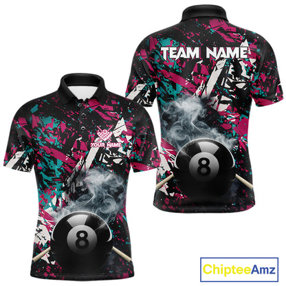 Custom Pink And Teal Camo 8 Ball Smoke Billiard Shirt For Men, Pool Team Jersey Polo & 1/4 Zip TDM6033