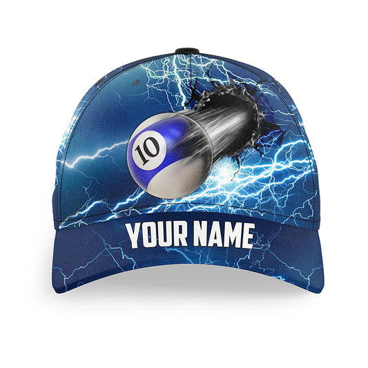 Funny 10 Ball Pool Rush Out Custom Thunder Lightning Blue Billiard Caps, Top Hats Billiard For Pooler TDM1394