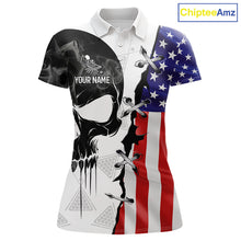 Load image into Gallery viewer, American Flag Smoke Skull Billiard Shirt For Women Custom 8 Ball Pool Team Jersey Polo &amp; 1/4 Zip TDM6285
