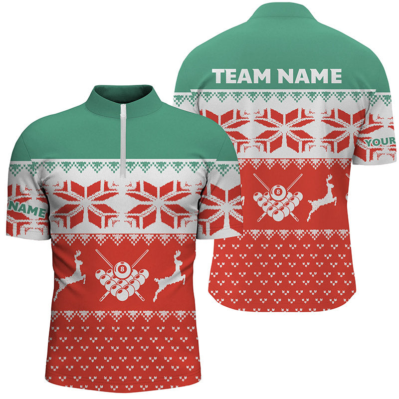 Personalized Red Men Christmas Shirts Custom Funny Billiard Christmas Quarter-Zip Shirts TDM0524