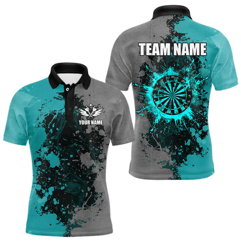 Personalized Darts Paint Turquoise And Grey Dart Shirts For Men Custom Grunge Dart Team Jerseys TDM3179