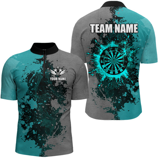 Personalized Darts Paint Turquoise And Grey Dart Shirts For Men Custom Grunge Dart Team Jerseys TDM3179