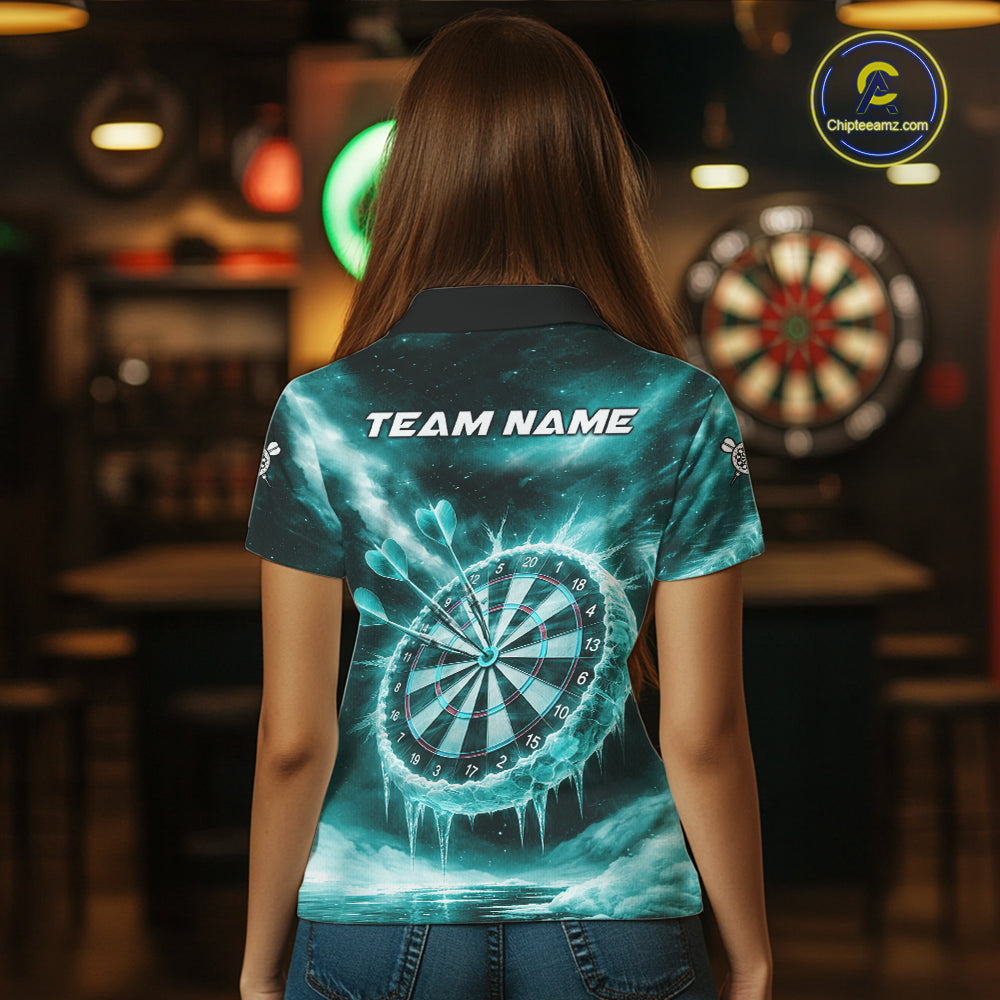 Personalized Turquoise Dartboard Icy Darts Shirt For Women Custom Darts Jersey Team Polo & 1/4 Zip TDM5683