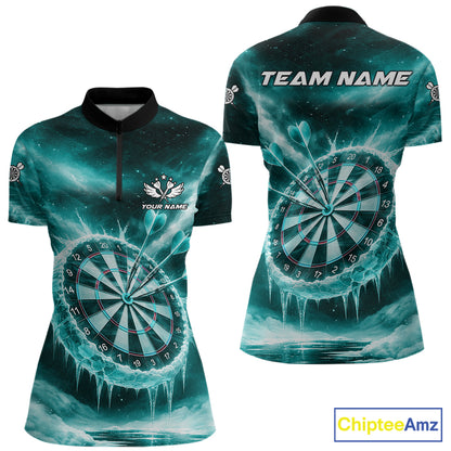 Personalized Turquoise Dartboard Icy Darts Shirt For Women Custom Darts Jersey Team Polo & 1/4 Zip TDM5683